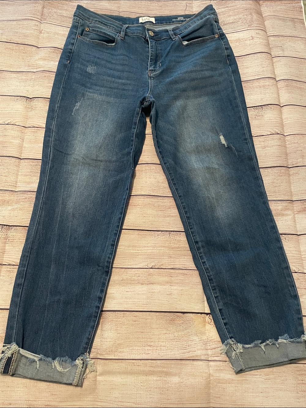 Nicole Miller Dark Blue Distressed Boyfriend Jeans